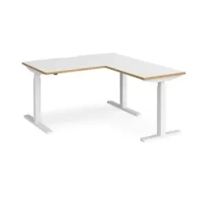 image of Height Adjustable Desk Rectangular Desk With Return 1400mm White/Oak Tops With White Frames Elev8 Touch