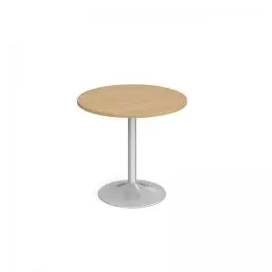 image of Genoa circular dining table with silver trumpet base 800mm - oak