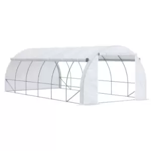 image of Outsunny 6 x 3 x 2m Polytunnel Greenhouse Pollytunnel Tent w/ Steel Frame White - White