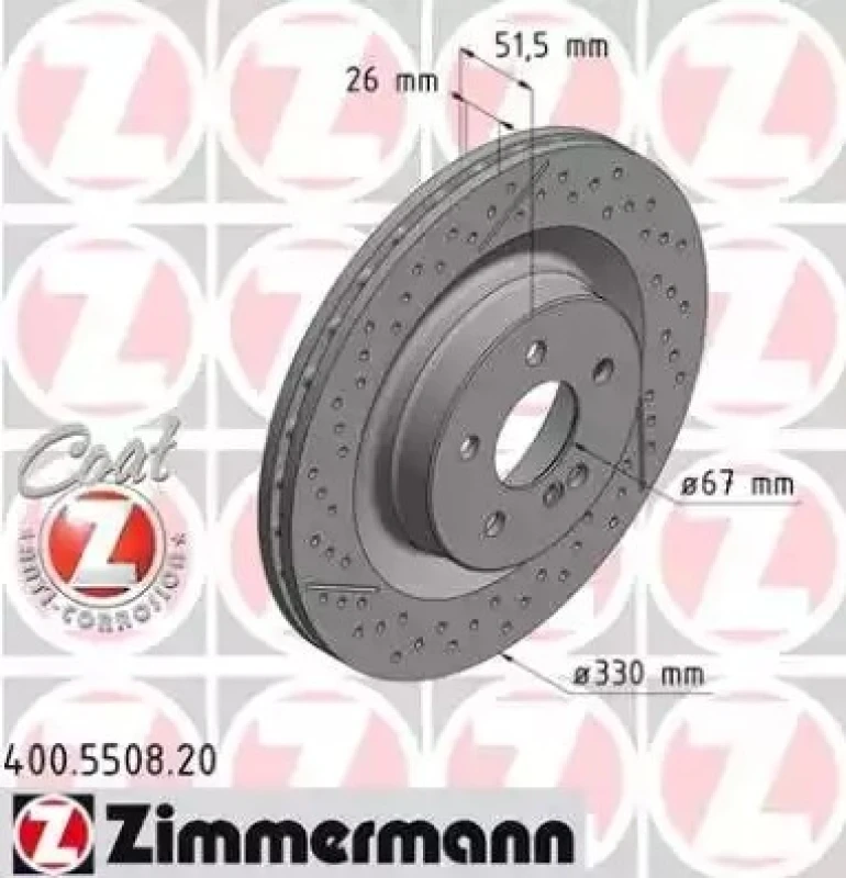 Image of ZIMMERMANN 400.5508.20 Brake disc Rear Axle, slotted/perforated, Coated, High-carbon Brake Disc (82)