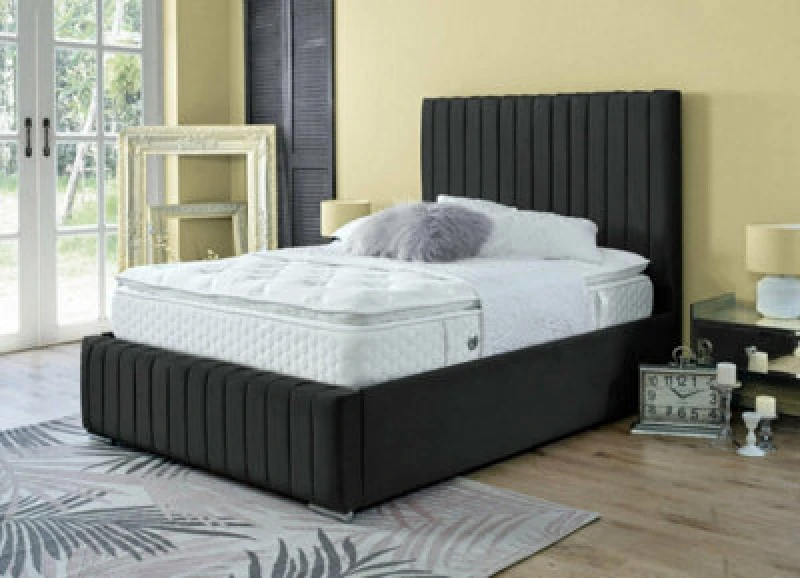 Image of Ds Living Savoy Upholstered Soft Black Velvet Panel Design Bed Frame 3ft