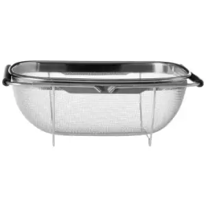Image of Interiors by PH Over Sink Drainer, Expandable Black Handle, Stainless Steel/Wire Mesh