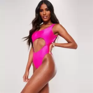 Missguided Kk Cut Out Scoop Neck Swimsuit - Pink