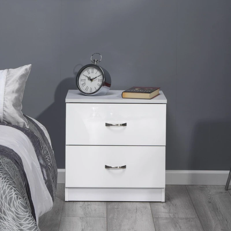 Image of LUXURY LIFE Chiswick Gloss White 2 Drawer Modern Bedside Table White