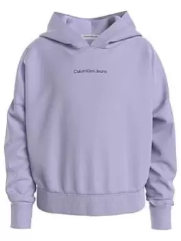 Image of Calvin Klein Jeans Girls Boxy Logo Hoodie - Lavender, Lavender, Size Age: 12 Years, Women