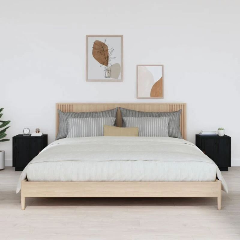 Image of Vidaxl Bedside Cabinets 2 Pcs Black 40X34X45cm Solid Wood Pine, Black 818284