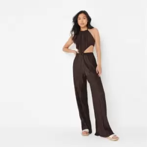 Missguided Wide Leg Plisse Trousers - Brown