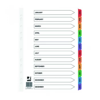 image of Q Connect Index Jan-Dec Board Reinforced Multi Pack of 20 KF01524Q