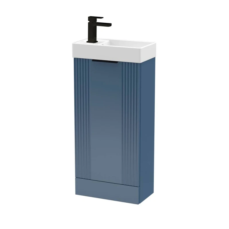 Image of Balterley Blue 400mm Floor Standing Vanity Unit with Black Handle Blue Unisex