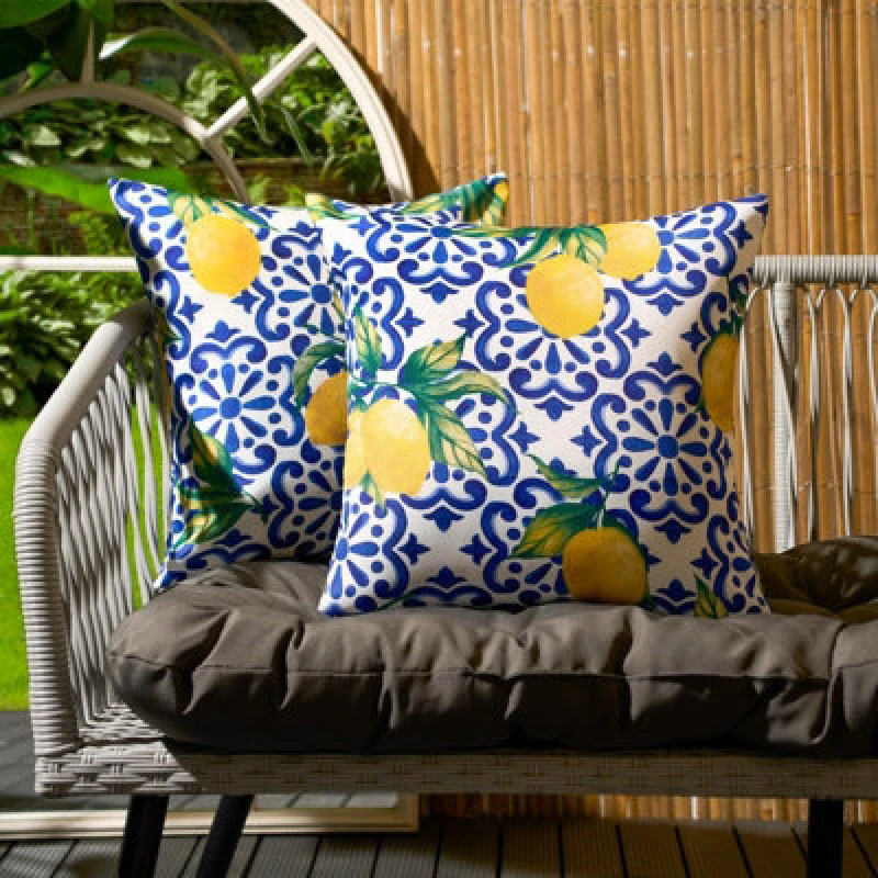Image of OHS OHS 2 Pack Lemon Abstract Water Resistant Outdoor Filled Cushions Garden in Blue Size: 45cm x 45cm Blue 45cm x 45cm Unisex 5027434187546