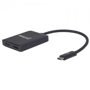 Image of Manhattan USB-C to Dual HDMI Converter Cable Cable 19.5cm Male to Females USB-C to 2x HDMI Ports MST Hub Ultra HD 4K@30Hz Mirror Extended and Video-Wa