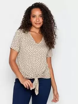 Image of M&Co Neutral Spot Tie Hem Jersey Top, Cream, Size 10, Women