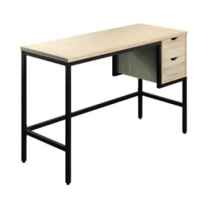 Image of SOHO Computer Desk 1200mm 2 Drawers Oak/Brown Legs KF90844