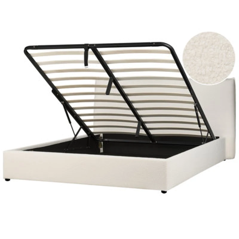 Image of Beliani Ottoman Bed Boucle Lavaur 180 X 200 Cm (Eu Super King) Off-White