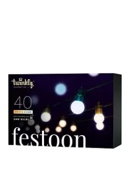 image of Twinkly Festoon Lights, 40 Aww G45 Bulbs, 0,5 Meter Distance Extension Kit, Bt+WiFi, Gen Ii, Ip44