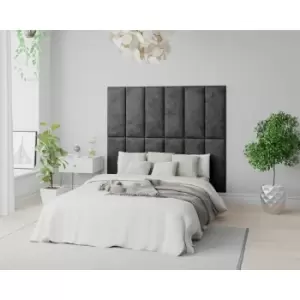 Image of Aspire EasyMount Wall Mounted Upholstered Panels, Modular DIY Headboard in Mirazzi Velvet Fabric, Black (Pack of 8)