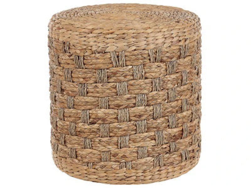 Image of Beliani Rustic Pouffe Basslet Wicker Beige