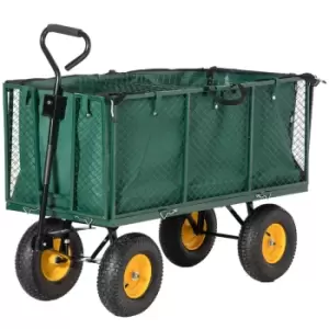 Image of Outsunny Large 4 Wheel Heavy Duty Garden Cart w/ Handle and Metal Frame - Green