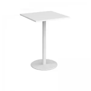 image of Monza square poseur table with flat round white base 800mm - white