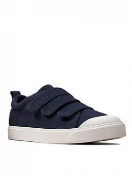 Image of Clarks City Vibe Kid Canvas Plimsoll - Navy, Size 1 Older