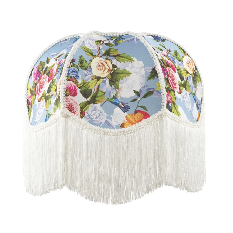 Image of Happy Homewares Victorian Empire Lamp Shade in Sky Blue with Colourful Floral Decor Size: 14" Multicolor Unisex 14"