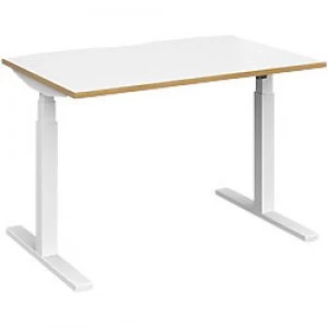 image of Elev8 Rectangular Sit Stand Single Desk with White & Oak Coloured Melamine Top and White Frame 2 Legs Touch 1200 x 800 x 675 - 1300 mm