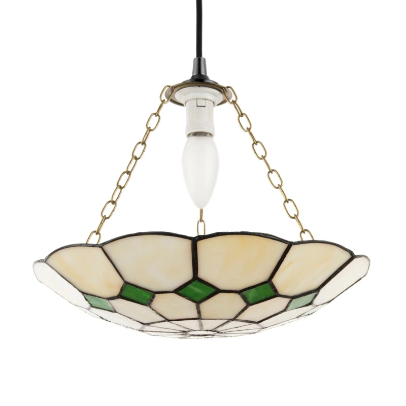 Image of Happy Homewares Classic Amber Stained Glass Tiffany Pendant Lighting Shade with Coloured Diamonds in Green Green Unisex