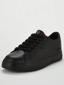 Image of Kickers Tovni Leather Lace Plimsoll - Black, Size 1 Older