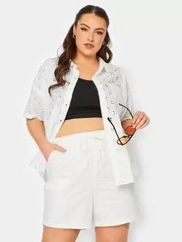 Image of Yours Anglaise Short White Co Ord, White, Size 16, Women