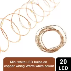 image of 20 Mini Decorative LED Warm White Bulbs On Copper Ultra Fined Sleeved Wire