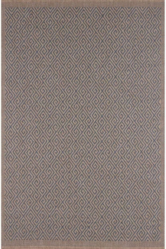 Image of THE RUGS Jute-Looking Greek Key Outdoor Indoor Rug Blue Garden Nature 5100B Size: 240cm x 340cm Blue Unisex 240cm x 340 cm