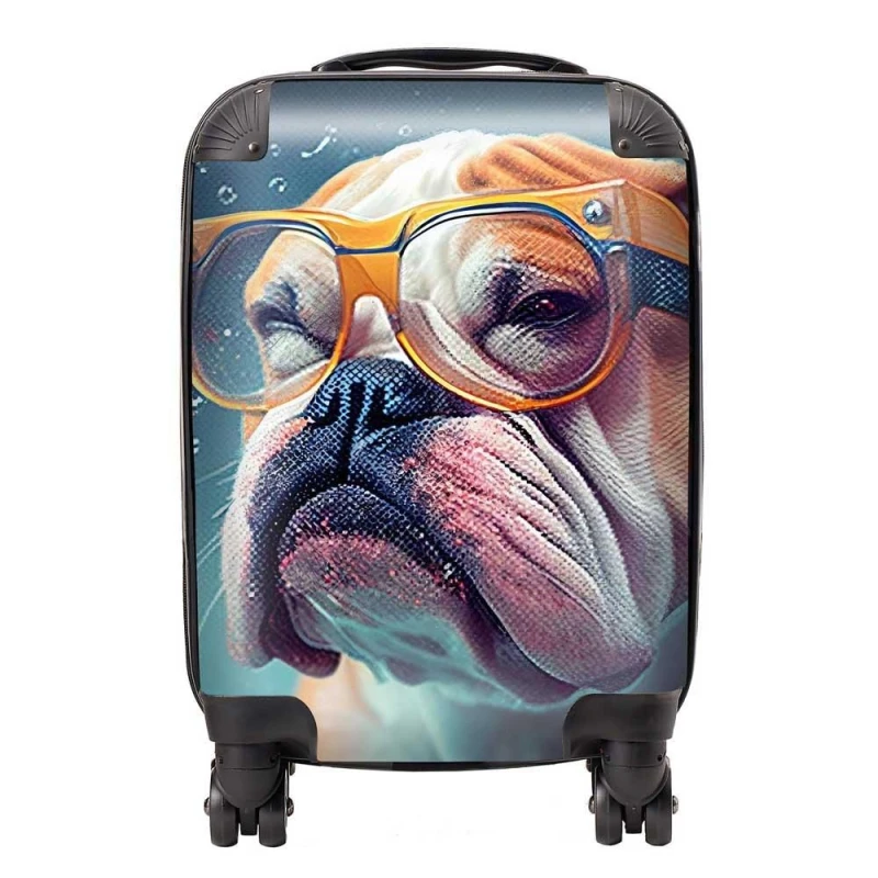 Image of Warren Reed - Designer Bulldog Splashart Suitcase in Brown Size: Large Brown Unisex Large