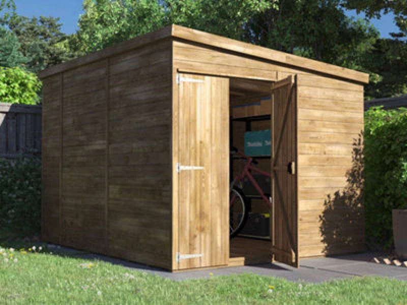 Image of Dunster House Wooden Shed Garden Storage 2.4 X 3M (8' X 10') 15mm Walls, Pressure Treated Timber, Pent Roof, Overlord Modular