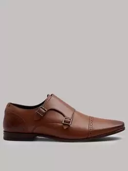 Image of Burton Menswear London Burton Leather Monk Shoes, Tan, Size 11, Men