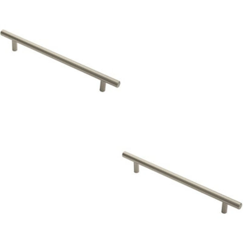 Image of Loops 2x Round T Bar Cabinet Pull Handle 252 x 12mm 192mm Fixing Centres Satin Nickel Metallics unisex