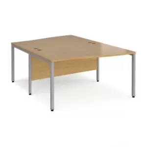 image of Office Desk 2 Person Wave Desk 1400mm Oak Tops With Silver Frames Maestro 25