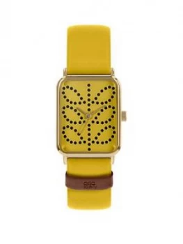 image of Orla Kiely Orla Kiely Yellow Stem Print Tank Dial Yellow Leather Strap Watch