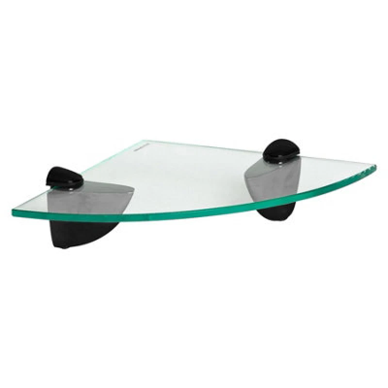 Image of Harbour Housewares Floating Glass Corner Shelf - 20Cm - Black Brackets - Bathroom Shower Storage Vanity Display Unit Shelf