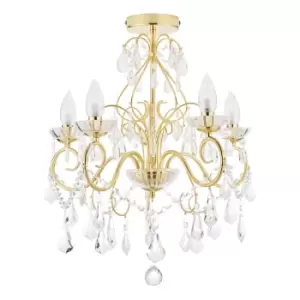 image of Spa Vela 5 Light Flush Chandelier Crystal Glass and Satin Brass