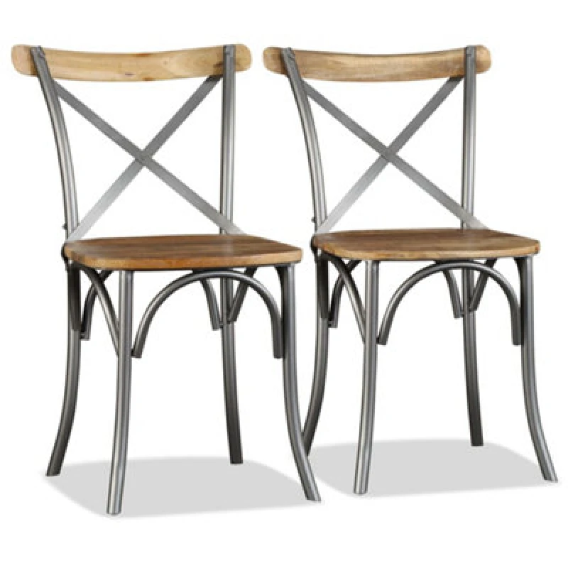 Image of Dining Chairs 2 pcs Solid Mango Wood and Steel Cross Back