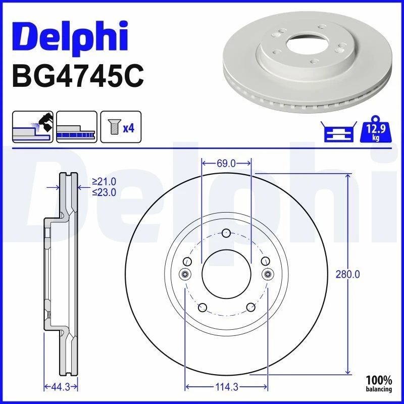 Image of DELPHI Brake disc DELPHI BG4745C
