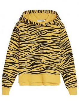 Image of Calvin Klein Jeans Girls Animal Print Hoodie, Yellow, Size Age: 8 Years, Women
