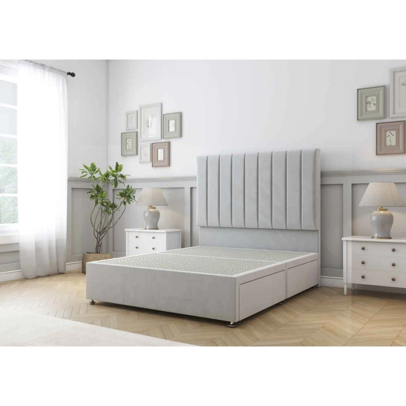 Image of Sloomy Kansas Silver Plush Divan Bed Base No Drawers With 26" Strutted Headboard 2'6 Small Single