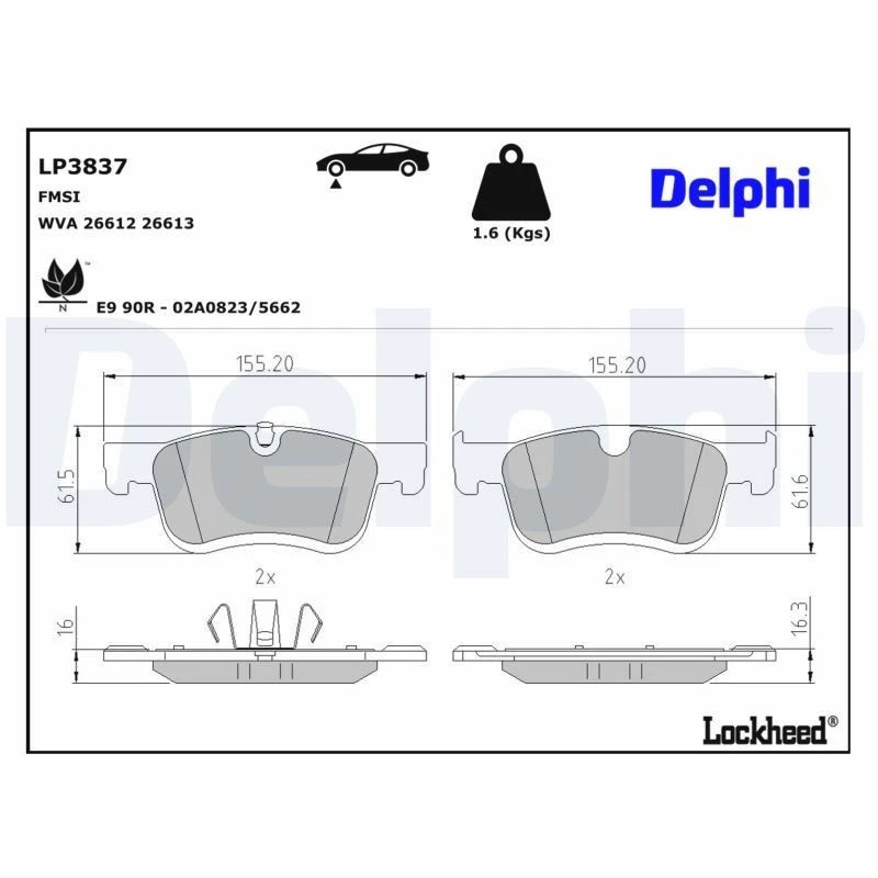Image of DELPHI Brake pad set DELPHI LP3837