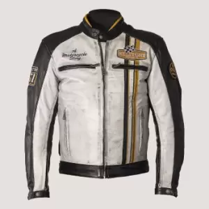 Image of Helstons Indy Rag Leather Black White Yellow Motorcycle Jacket L