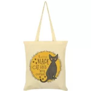 image of A Little Black Cat Goes With Everything Tote Bag (One Size) (Cream/Black/Yellow) - Grindstore