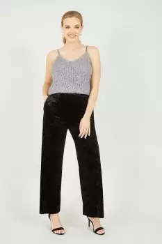 image of Black Crinkle 'Vanetta' Velvet Trousers With Pockets