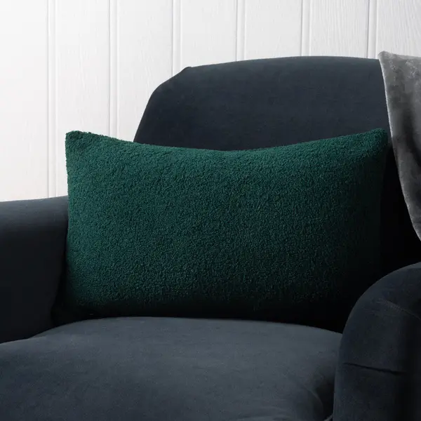Image of Malham Fleece Rectangular Cushion Emerald, Emerald / 30 x 50cm / Polyester Filled