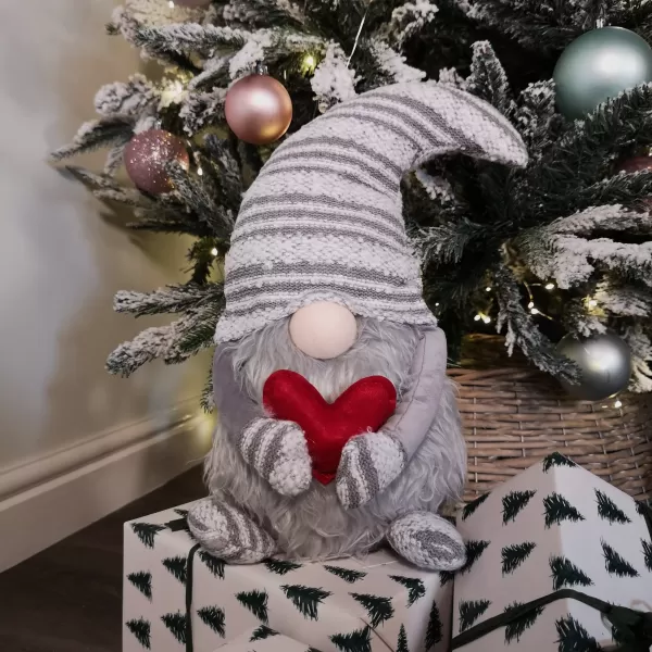 image of 40cm Plush Grey Gonk Santa Christmas Decoration with Red Heart