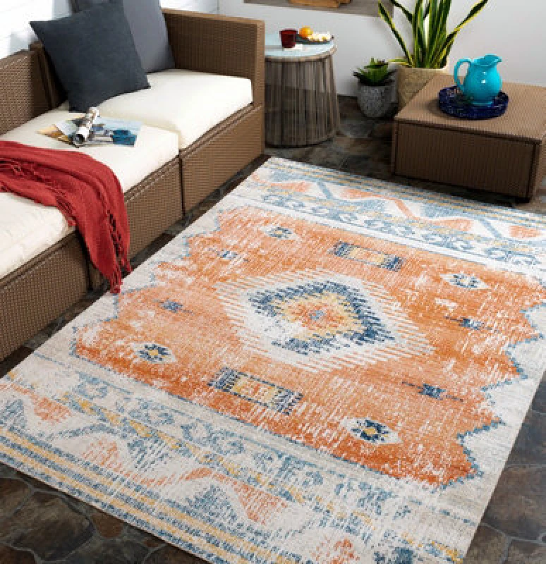 Image of Livabliss In- & Outdoor Global Burnt Orange Nawel Area Rug 160 X 213cm - Easy To Clean, Perfect For Balcony, Kitchen Or Dining Room